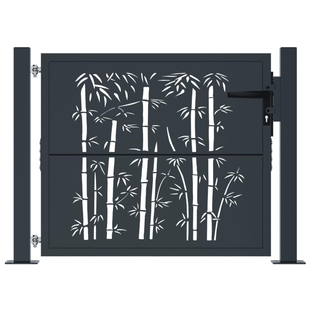 LAPOOH Puerta de jardín Acero Gris Antracita diseño bambú 105x80 cm, Puertas para Jardin, Puertas De Exterior, Valla Jardín, Rejas para Puertas De Entrada
