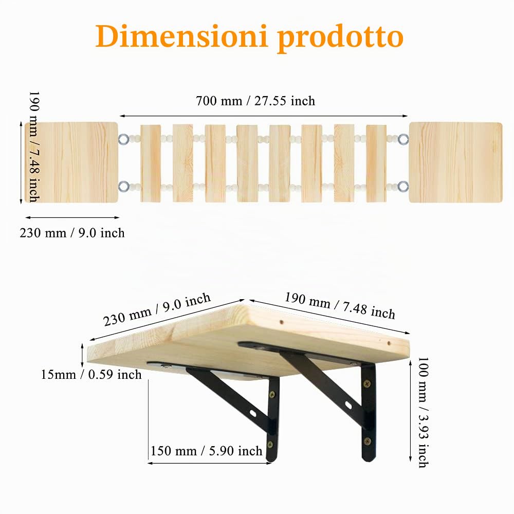 Ponticello Sospeso per Gatti, Ponte da Arrampicata Mensola Ponte per Gatti a Parete, Mensole per attività in Legno Massello Mobili Parete Cat Scratching Scalatore Arrampicata