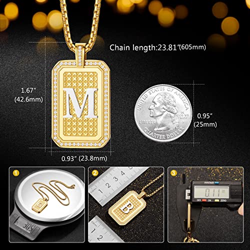 Holizaly Initials A-Z Letters Pendant Necklace Men's Women's Capital Letters Gold Plated 18K Diamond Square Chain Jewelry Gifts For Boys And Girls Christmas Gifts For Husband Boyfriend Son Christmas Gifts. (Gold-T) #TOP1