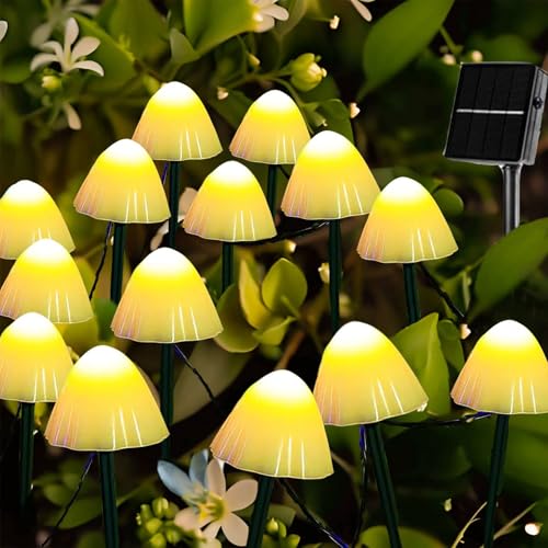 Cozymeow Solar Lichterkette Aussen 20 LED Solar Pilze Gartendeko, 2...
