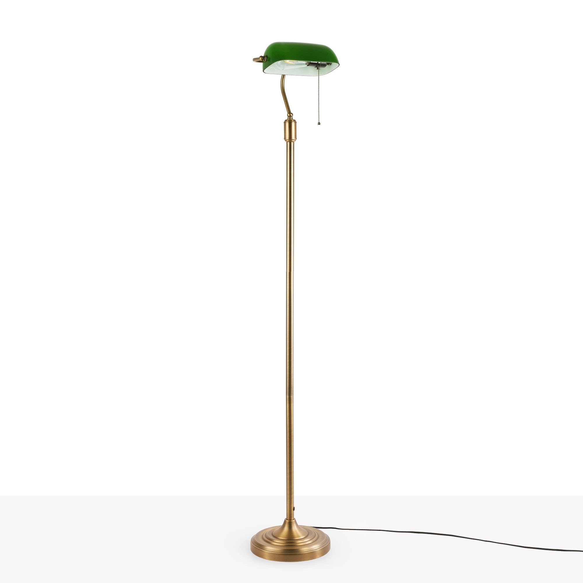 BARCELONA LED Vintage Lampa Podłogowa Bankierska – Klasyczny Zielony Szklany – Lampa Stojąca E27 z Włącznikiem Łańcuszkowym i Regulowanym– Retro Lampa do Salonu, Biura, Biblioteki i Sypialni