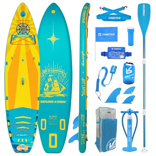 iTAOSTAR Journey 350 cm × 86 cm - Tabla de surf hinchable con asiento, tabla de surf inflable extraancha para principiantes, tabla de surf hinchable con accesorios completos