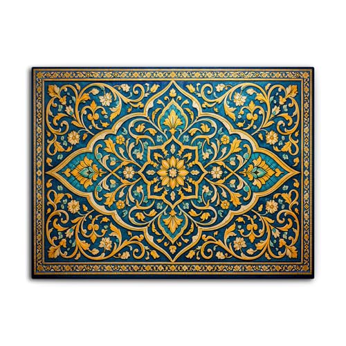 Traditional Ornamental Floral Geometric Canvas Wall Art, Vibrant Blue And