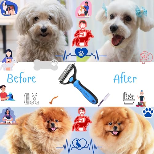 Undercoat Rake Dog Cat Reduce Shedding by 95%- Double Sided Grooming and Deshedding Tool Removes Knots and Tangled Hair,Grooming Brushes for Dog,Cat,Horse- Undercoat Brush Cat, Dematting Comb - Image 4