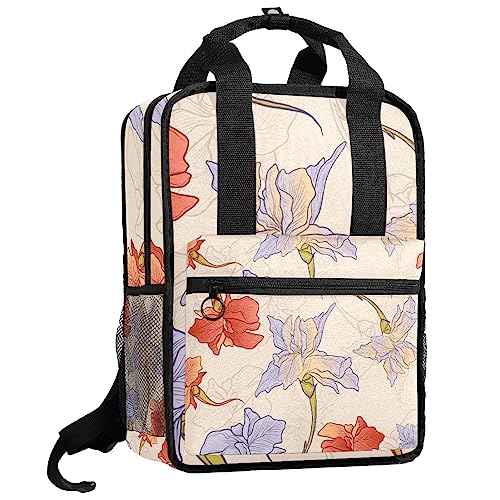 Sac à dos garçon fleurs d'iris pour l'école et sorties de week-end vintage