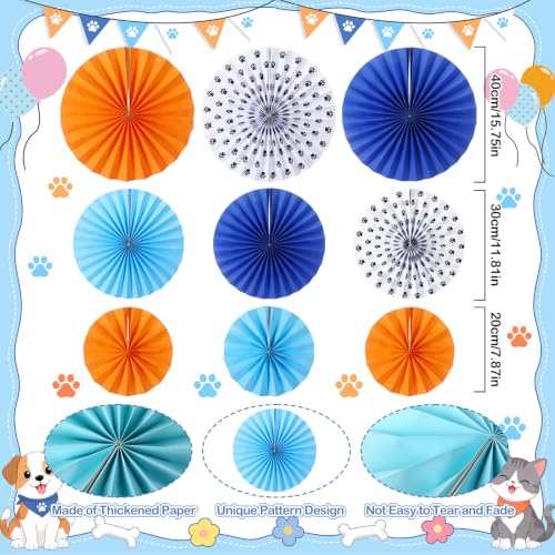 Image of Outus 9 Pcs Western Party Hanging Paper Fans Birthday,Blue Orange