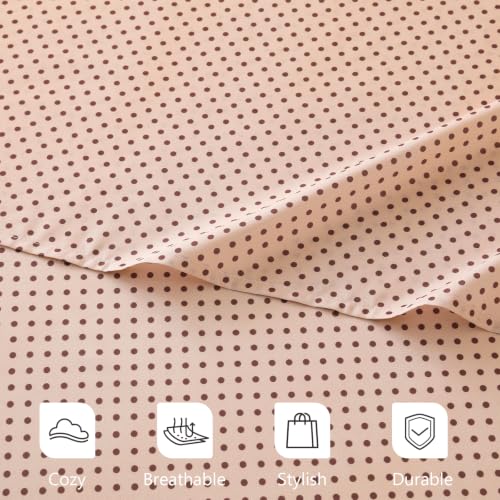 Image of MCO 4Pieces Polka Dot Sheets Set, Breathable King Sheet Set with 16 inch Deep Pocket, Modern & Luxury, Brushed Microfiber Bedding Set(King, Polkadot Beige)