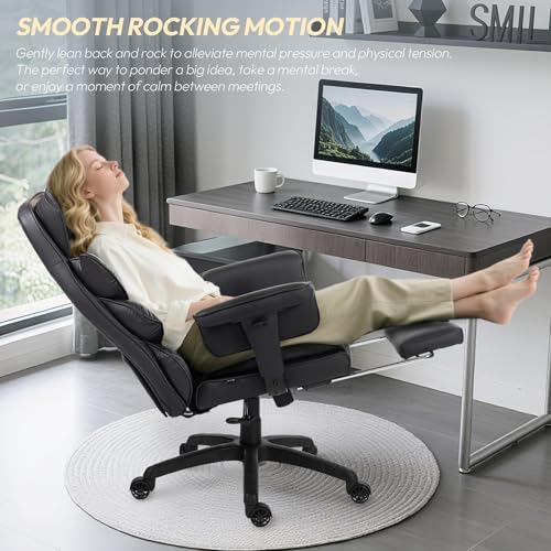 Dowinx Big and Tall Office Chair with Pocket Springs Cushion,High Back Computer Gaming Chairs with Adjustable Armrests,Executive Desk Chairs with Lumbar Support and Footrest,PU Leather-Black - Image 8