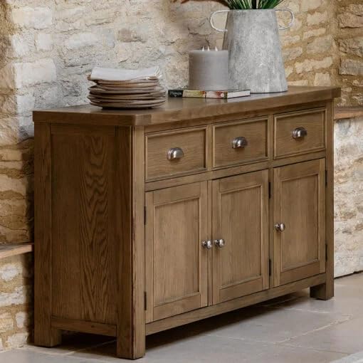 Solid Wood Sideboard Cabinet Wooden Buffet Cabinet with 3 Drawers & 3 Doors Large Storage Cabinet for Dining Room, Living Room & Entryway Natural Oak Finish-image-17
