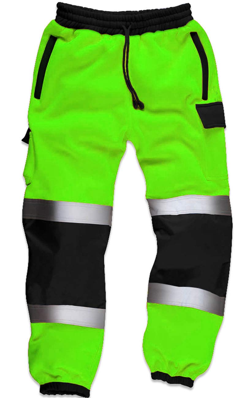Qaswa Hi Viz High Visibility Mens Work Trouser Safety Fleece Worker Reflective Fluorescent Joggers