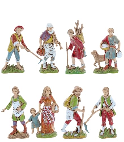 Moranduzzo Set De 8 Pastores Para Belén De 10 Cm Escala 1:20 Figuras En Resina Pvc Irrompibles, Estilo 700, Pintadas A Mano, Escultor M. Landi