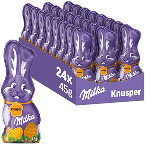 Milka Schmunzelhase Knusper 24 x 45g I Osterschokolade Großpackung I mit Knusperreis I Osterhasen...