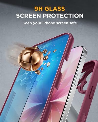 Image of Miracase for iPhone 17 Case 6.3'', Full-Body Bumper Military Drop Protection Outdoor Phone case with Built-in Glass Screen &Camera Control,Easy Installation,No Gap,Compatible with MagSafe,Wine Red
