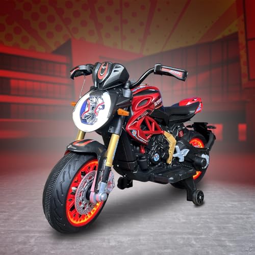 Image of 800cc Superman Bike | 12V /5AH Battery | 12V /15000 RPM 2 Motors | Hand Accelerator | with Bluetooth | Key Start | Dazzling LED Wheels | Multimedia Fun | BIS Certified | (Superman) (3-10 Years)