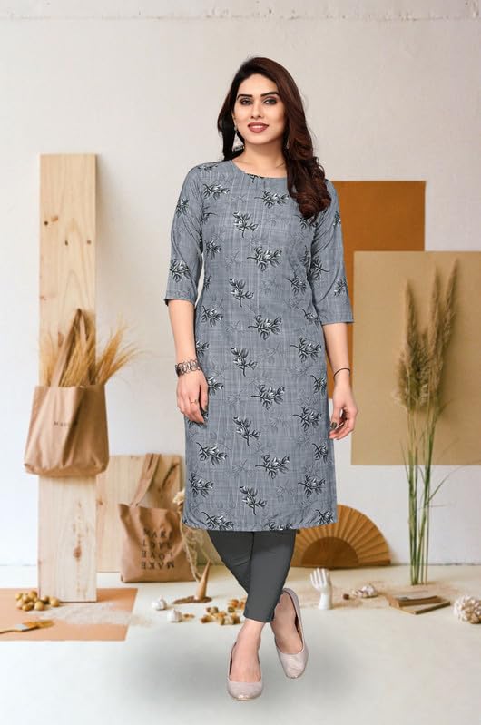Image of JAKHANA Women's Crepe Printed Casual Straight Calf Length Round Nick Kurta Pack of 4