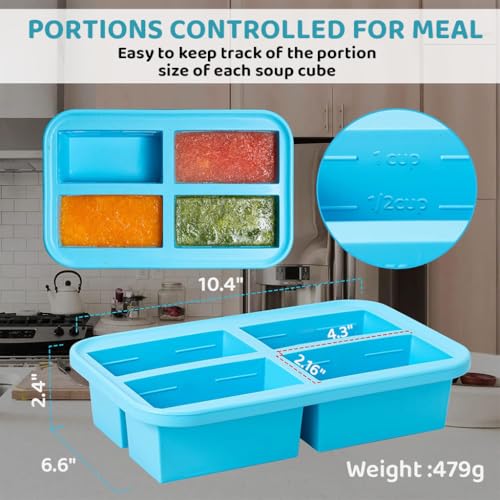 Image of Supvox 4-Grid Ice Cube Tray Large Frozen Soup Cube Mold with Lid Food-Grade Silicone Mold Tray for Miso Soup Cubes, Curry Cubes, Yogurt Frozen Cubes Multi Purpose Silicone Mold Tray