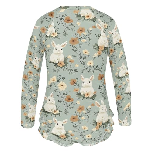 ALAZA Cute Bunny Rabbit Flower Blossom Girls One Piece Swimsuit Long Sleeve Rash Guard Swimsuits UV 50+ Swimwear Zipper3