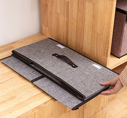 Image of wolpin Storage Basket With Double Lid Stackable Bins Wardrobe Clothes Closet Organizer Foldable Rectangular Drawer Box Storage Bins With Handle, Grey, Oxford Fabric, 35 x 15 x 25 Centimeters
