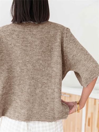 Women Y2K Short Sleeve Cardigan Solid Color Button Down Spring Summer Crew Neck Casual Open Front Ribbed Top4