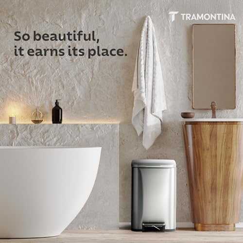 Image of TRAMONTINA 20 Litre Stainless Steel Step Dustbin | Fingerprint-Resistant Finish | Soft-Close Lid | Removable Inner Bucket | Square Trash Can for Home, Office & Hospitality