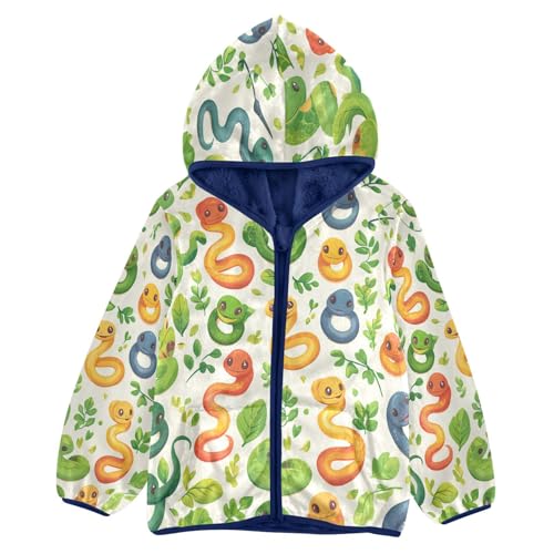 Cute Colorful Snake Pattern Toddler Fleece Jacket Girl Boys Hooded Fleece Jacket Coat Warm Outwear Zip-up 3-10T