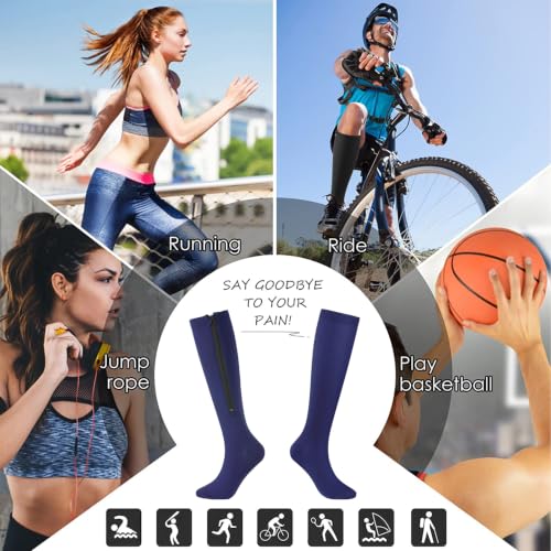 Image of cerpite Zipper Compression Socks, 2 Pairs 15-20 mmHg Closed Toe Compression Stockings for Men Women