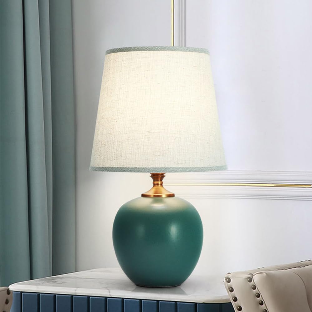 Mengjay E27 lampada da scrivania,Luce da Scrivania in Tessuto,Ceramica Lampada da scrivania,Lampada comodino per camera da letto ufficio soggiorno illuminazione decorativa (Verde)