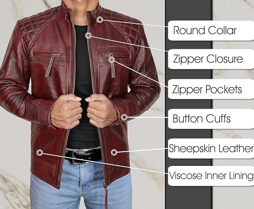 LP-FACON Mens Genuine Soft Leather Jacket - Distressed Motorcycle Jacket Men - Vintage Quilted Fashion Leather Jacket2