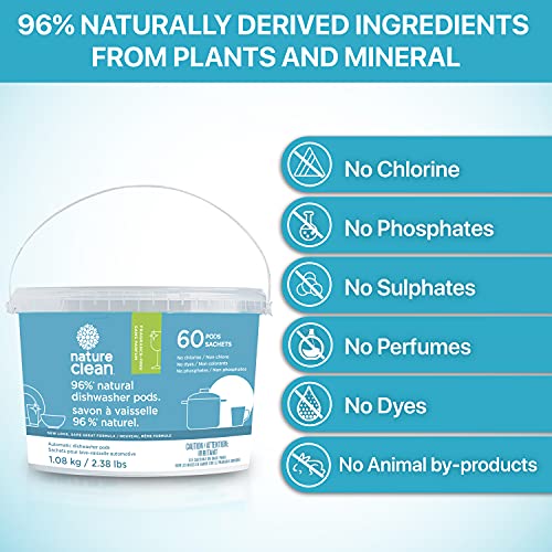 Nature Clean Natural Dishwasher Pods Detergent Unscented 60 Count. High Performance Dishwasher Detergent Pods Plants-Based Dish Washing Pods. Spot & Residue-Free, Dish Washing Pods No Chlorine. #TOP1