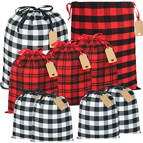 HRX Package Geschenktüten Klein, 9 Stück Wieder Verwendbare Weihnachtstüten Mittel Geschenkbeutel Stoffbeutel Weihnachtssack für die Adventsgeschenke Statt Geschenkpapier Cover