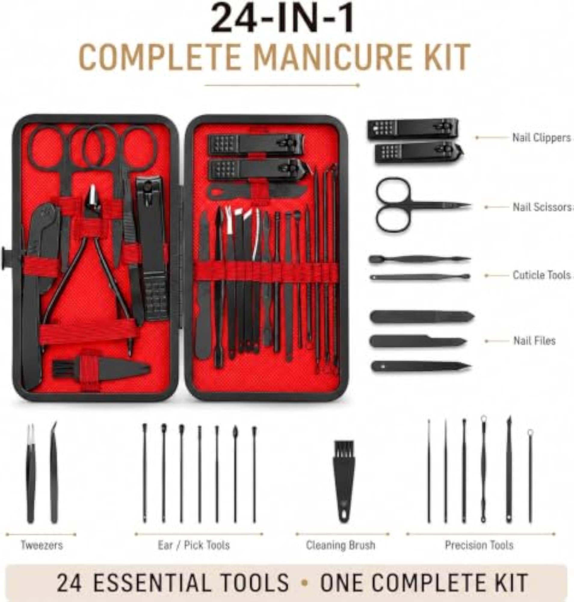 26-Piece Manicure Pedicure Kit with Travel Case