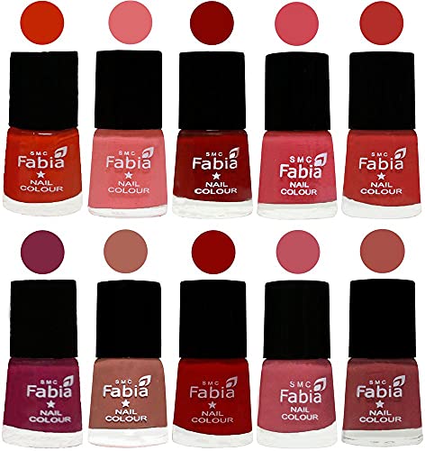 Image of SMC Fabia ALL IN ONE (PACK OF 10), Long Lasting Glossy Nail Polish, 6 ml Each, All Vibrant Colours,02324
