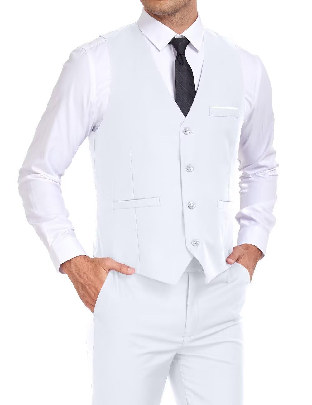 Completo da uomo con gilet e pantaloni, vestibilità aderente, 2 pezzi, stile casual, gilet per sposi