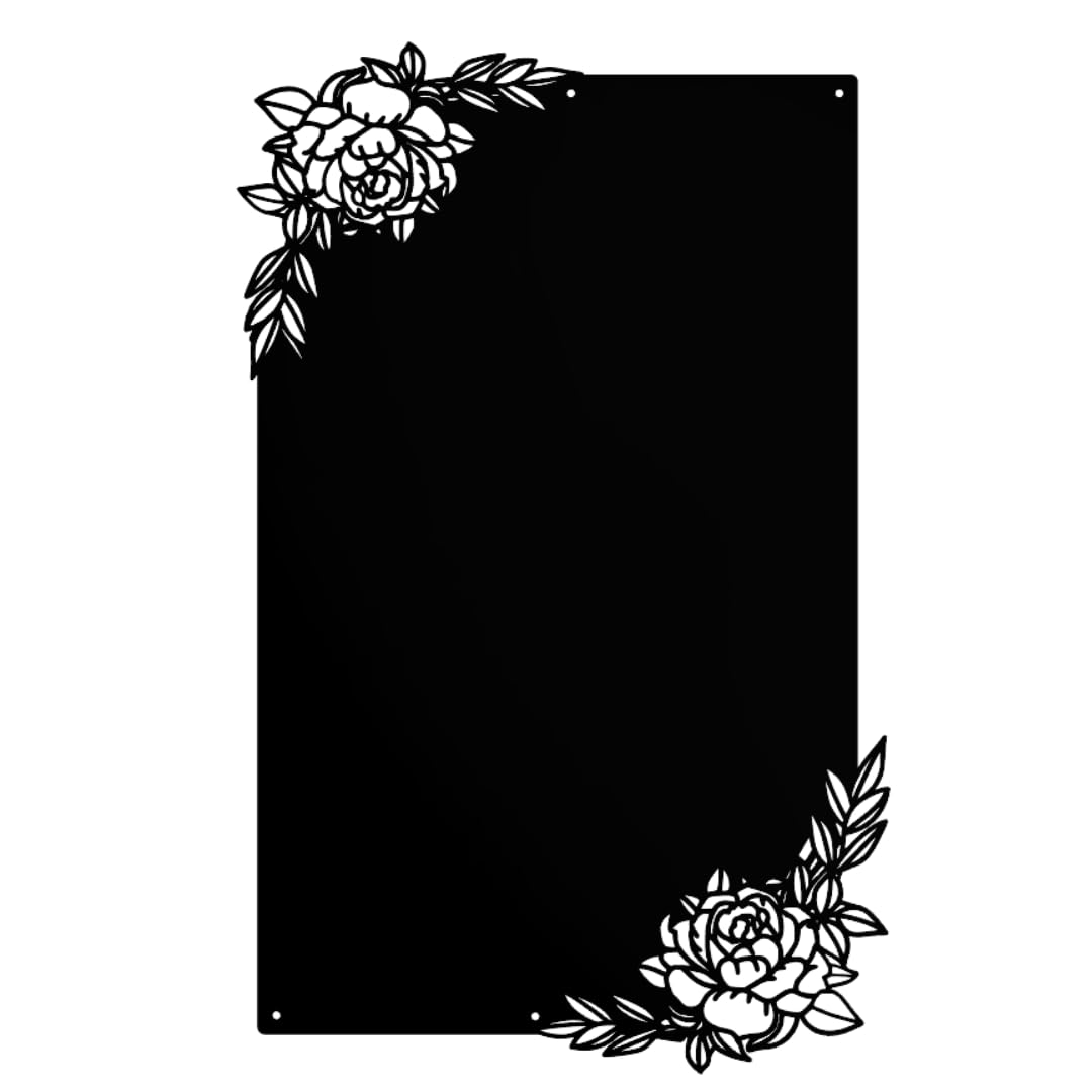 Pizarra Magnética - Tablero magnético con diseño de rosas - Ideal para imanes y notas - Pizarra magnética para escribir - incl. kit de montaje - Negro - 50x80 cm