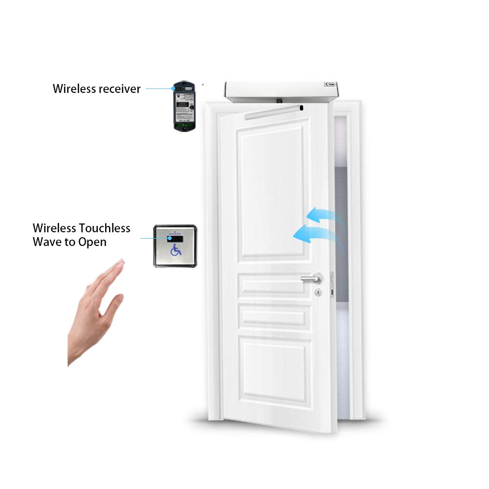 Olideauto Touch Free WiFi Wireless Sensor Switch,Handicap Door Opener Wireless Wave Sensor Open,2PCS 4.5'' Square Stainless Steel Sensor Panels and 1PCS Receiver