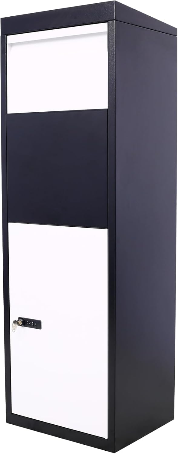 ( with dent ) Galvanized Steel Package Delivery Box, 42\" Code Lock Parcel Mailbox, Weatherproof Outdoor Security Box for Porch/Curbside with Mounting Hardware