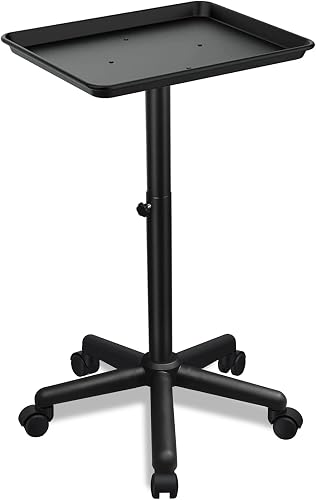 Salon Tray, Salon Rolling Tray with Adjustable Height, Salon Color Tray, Salon Tray on Wheels, Suitable for Tattoo Tray&Dentist Tray Use Black