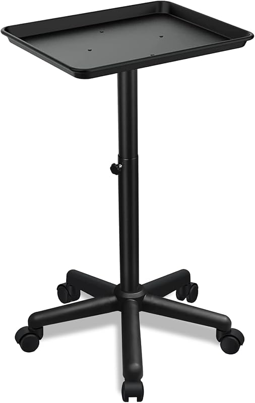 Salon Tray, Salon Rolling Tray with Adjustable Height | Salon Color Tray, Salon Tray on Wheels, Suitable for Tattoo Tray&Dentist Tray Use Black