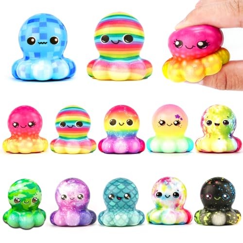 12Pcs Octopus Slow Fidget Toys for Adults Soft Slow Stress Balls Relief Squeeze Toys for Office Desktop Halloween Christmas Stocking Stuffers (Random Colors)