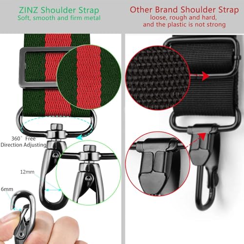 Image of ZINZ Shoulder Strap Universal Bag Strap - 78 inch Ultra-Thick Padded with Dual Balanced Adjustable Buckles for Briefcase, Travel, Sports, Laptop, Crossbody Bag,Stripes-GrRdGr