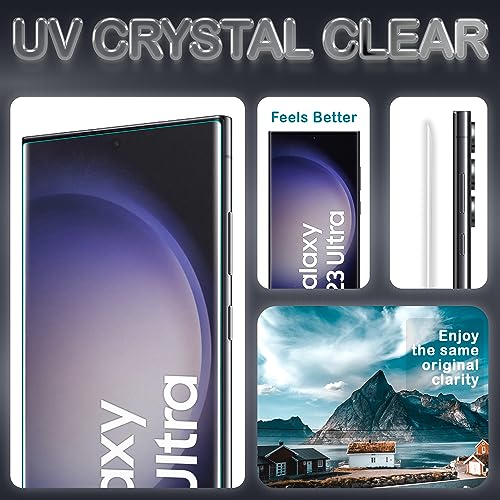 Image of ArmourPro Advanced HD+ UV Tempered Glass Compatible for Samsung Galaxy S23 Ultra with Edge to Edge Protection Coverage, Cable Protector and Easy Installation kit | Black
