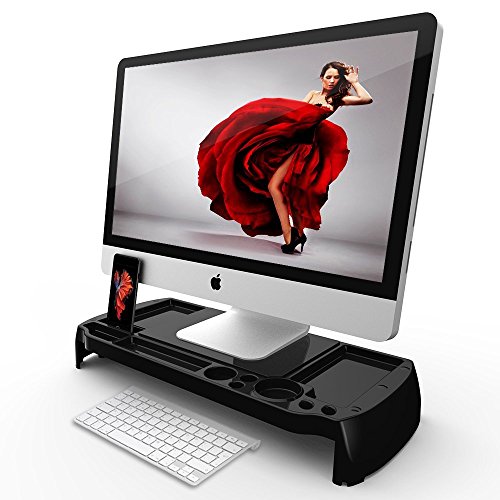 Eutuxia Type-C Plastic Monitor Stand, TV, Laptop, Computer, All-in-One Desktop, Printer Riser with Storage Slots. Good for Home, Office, Cubicle. Stay Organized & Save Space. [20.7 x 9 x 2.9 Inches]
