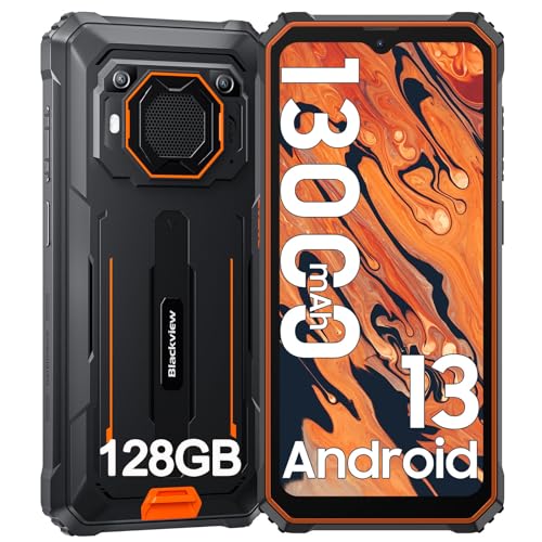 Blackview Rugged Phone Android 13, BV6200Pro 13,000mAh 18W Fast Charge Outdoor Phone, 8GB RAM+128GB ROM/1TB Extention, 6.6" HD+, 3W Speaker, 13MP Camera, 4G Dual SIM IP68/IP69K Rugged Mobile Phones