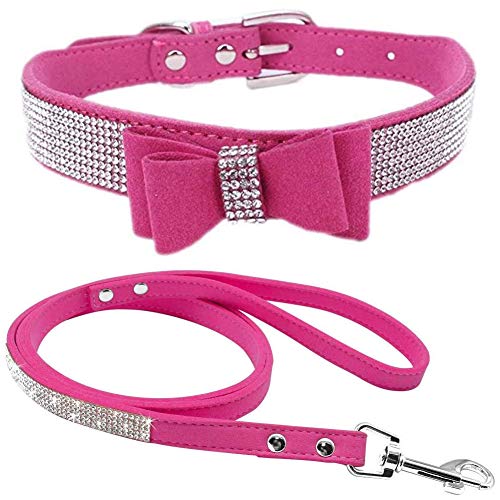 ETOPARS Hundehalsband und Leine mit Strasssteinen, Kristall Diamant Katze Hundehalsband Leine Set, Hundehalsband Geschirr, Hunde Strasshalsband