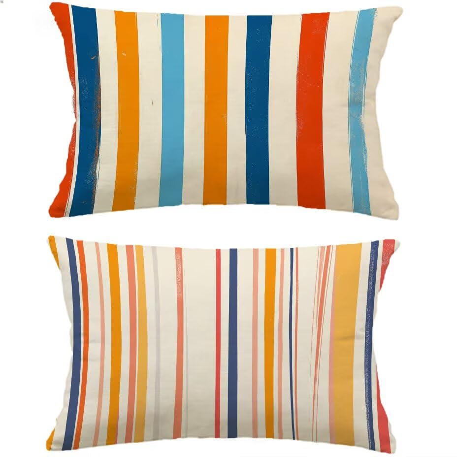 Housse de coussin extérieur aspect lin 50x70 cm décorative pour mobilier de jardin en rotin