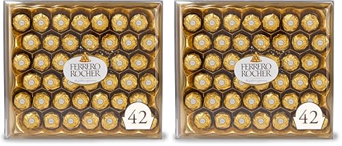 Ferrero Rocher Premium Gourmet Milk Chocolate Hazelnut, Individually Wrapped Candy for Gifting, 42 Count (Pack of 2)