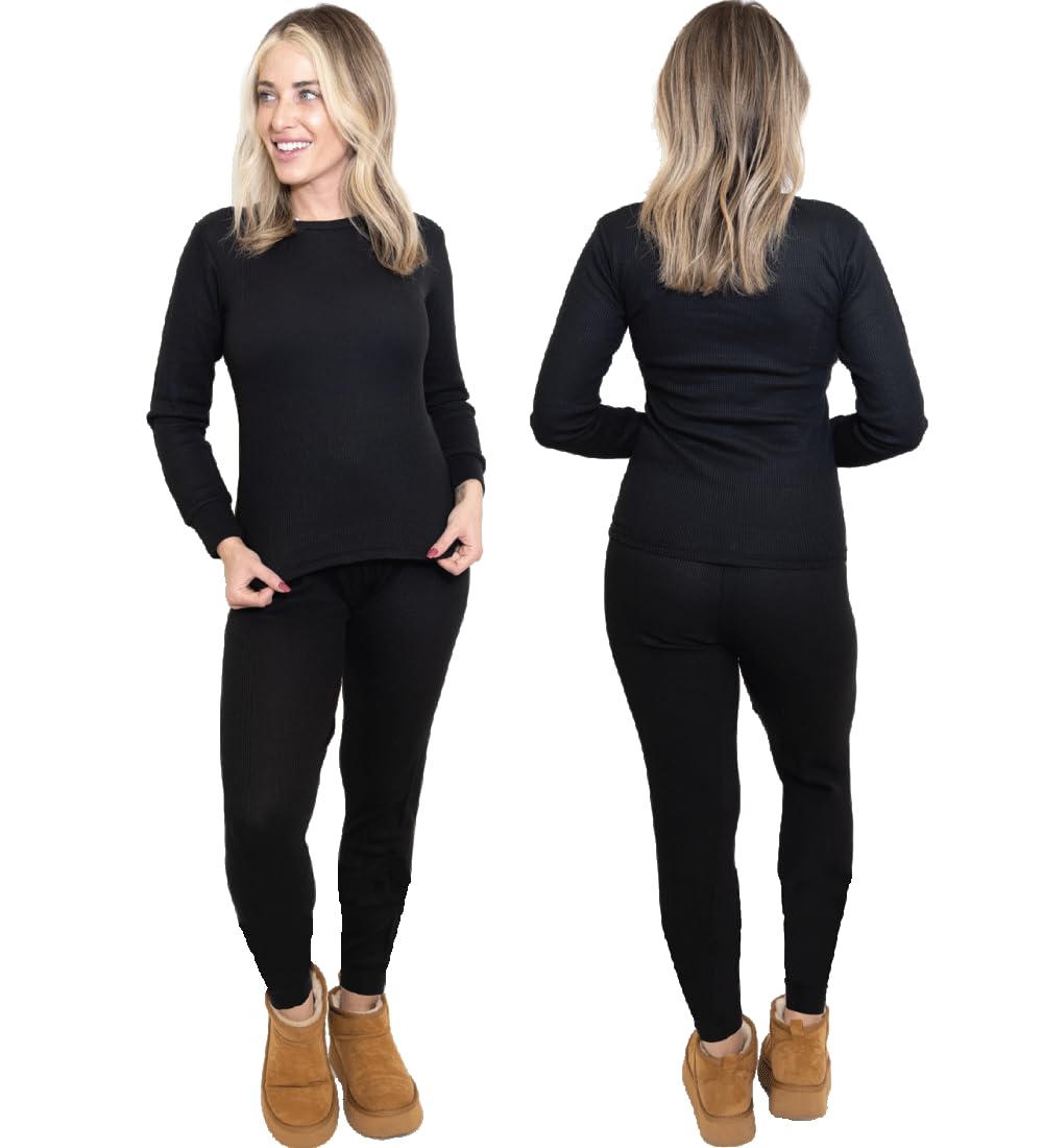Womens 2-Piece Waffle Thermals Set | Long Sleeve Shirt, Pants | Thermal Base Layer Set for Cold Weather-image-41
