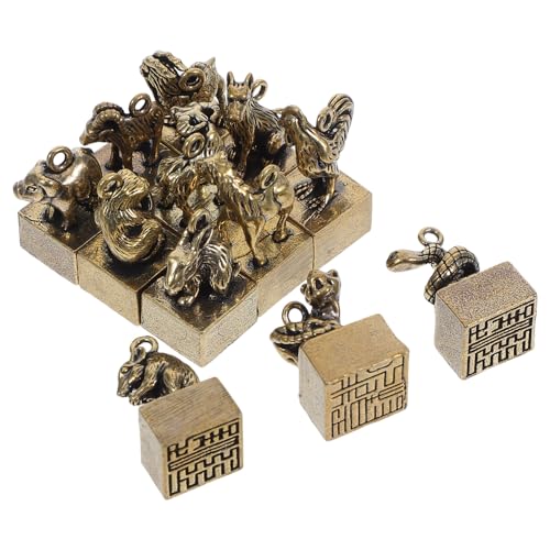 BESTYASH 12 Figuras del Zodíaco Chino de Latón, Adornos Decorativos para Hogar y Escritorio, Colgantes Llaveros Vintage, Artesanía Tradicional, Colección de Animales para Año