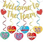 Gold Glitter Welcome To The Team Banner and Hanging Swirls, Welcome Banner, Welcome Sign, Welcome Decorations for New Employee Coworker Teacher Colleague Staff Team Member Office Party