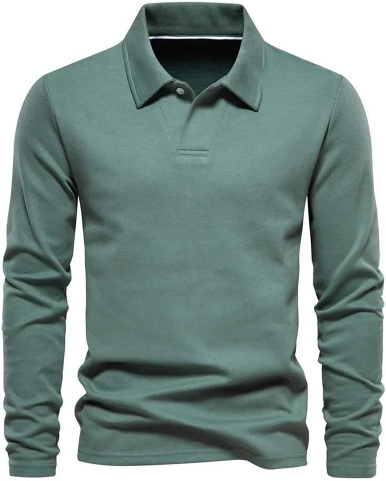 Men's Solid Color Print Polo Shirt Lapel Long Sleeve Golf Shirt Daily Business Casual Tops